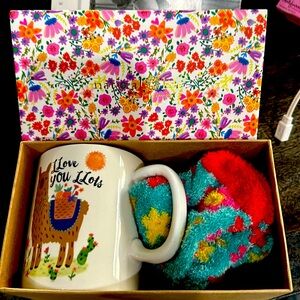 Llama cup and flower socks gift set Natural Life- Brand new in the box!